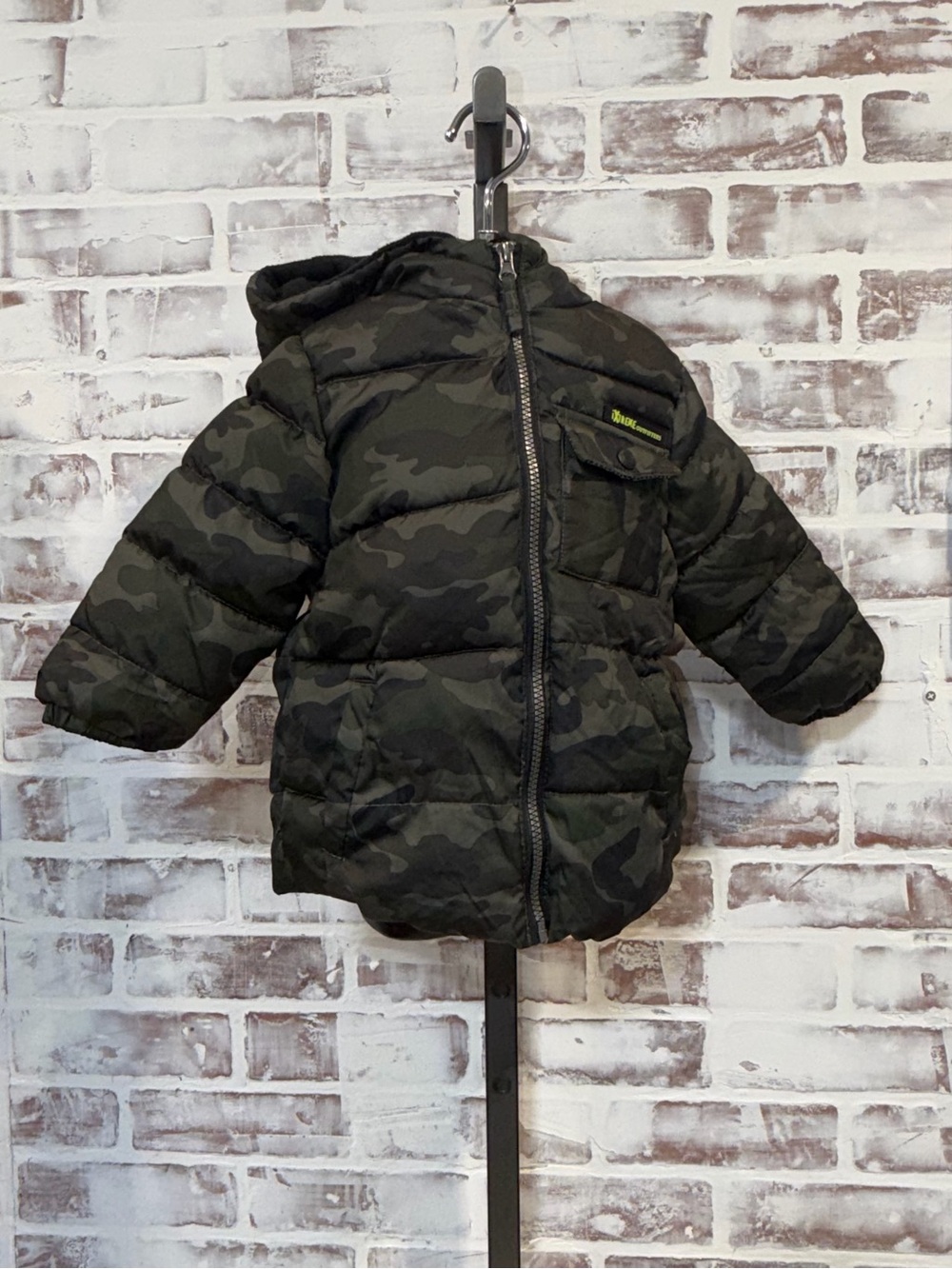 Kids Hooded Camo Puffer Jacket - Green Camo